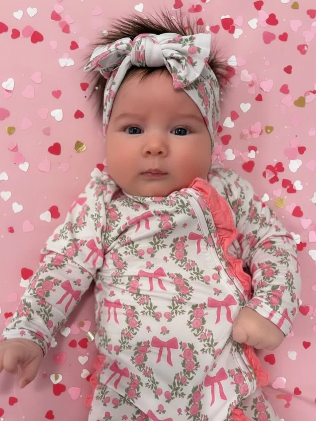 Sweet as a love story 💕 Our Ever After onesie is made for little moments that feel like magic. Adorned with delicate heart wreaths, dainty bows, and the tiniest rosettes, it&rsquo;s the perfect piece for your precious baby girl to shine in every cud