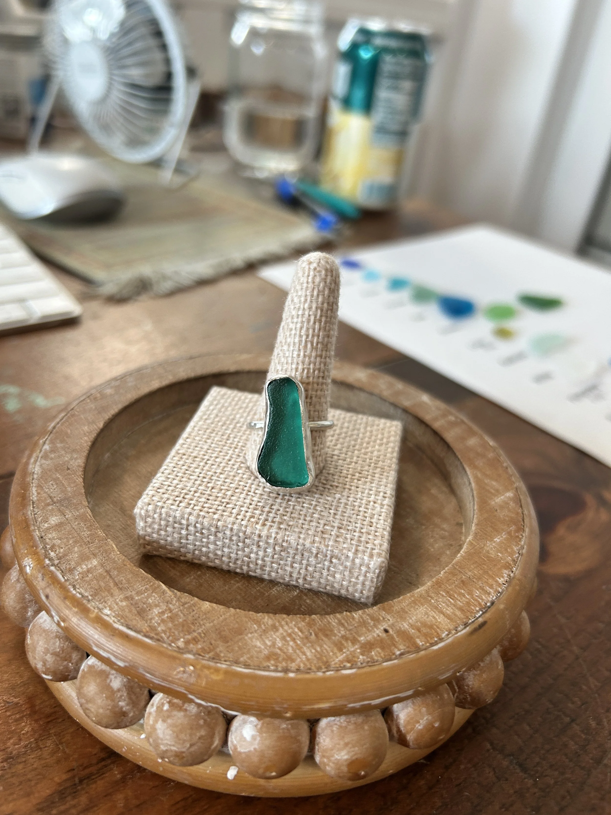 Sterling Silver Handmade Authentic Sea Glass Ring- TEAL RARE SIZE 8.25