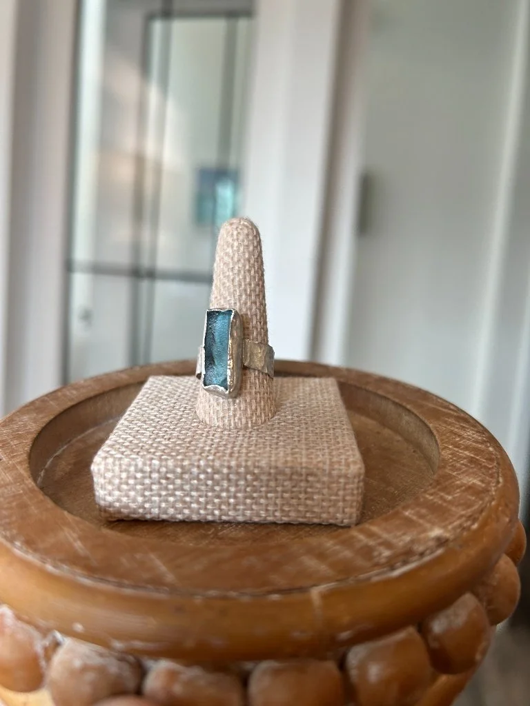 Sterling Silver Handmade Authentic Sea Glass Ring- SIZE 7 TEAL
