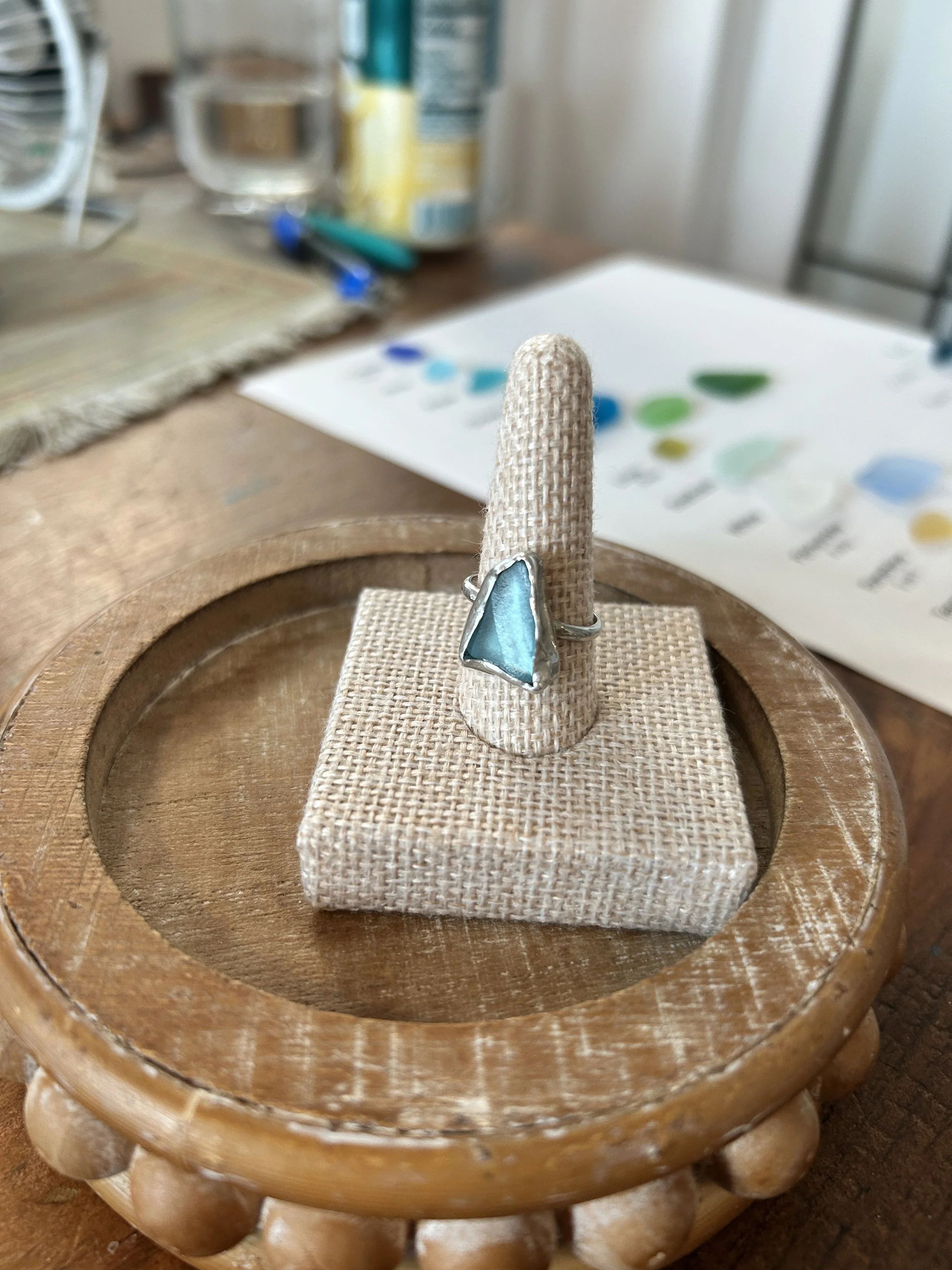Sterling Silver Handmade Authentic Sea Glass Ring- BLUE SIZE 6