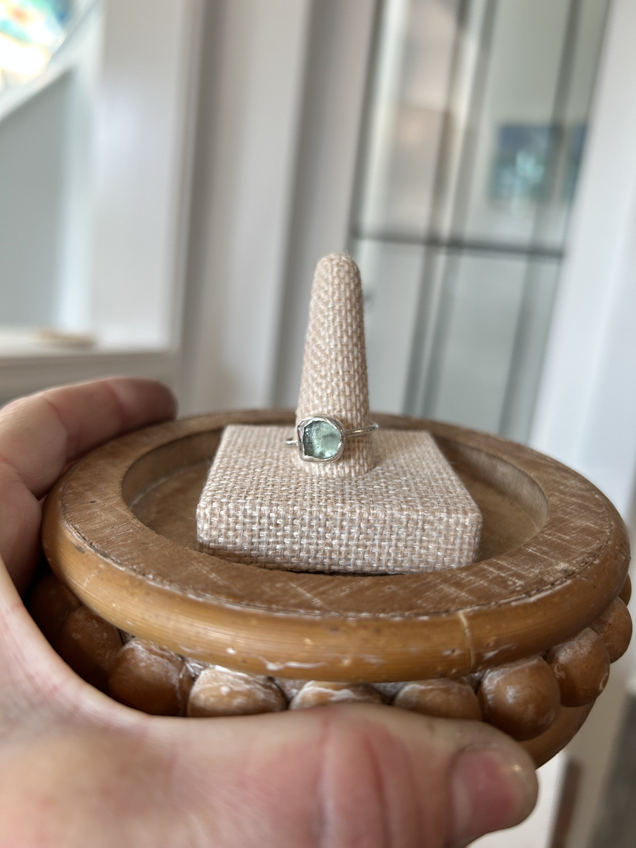 Sterling Silver Handmade Authentic Sea Glass Ring- SEAFOAM SIZE 9