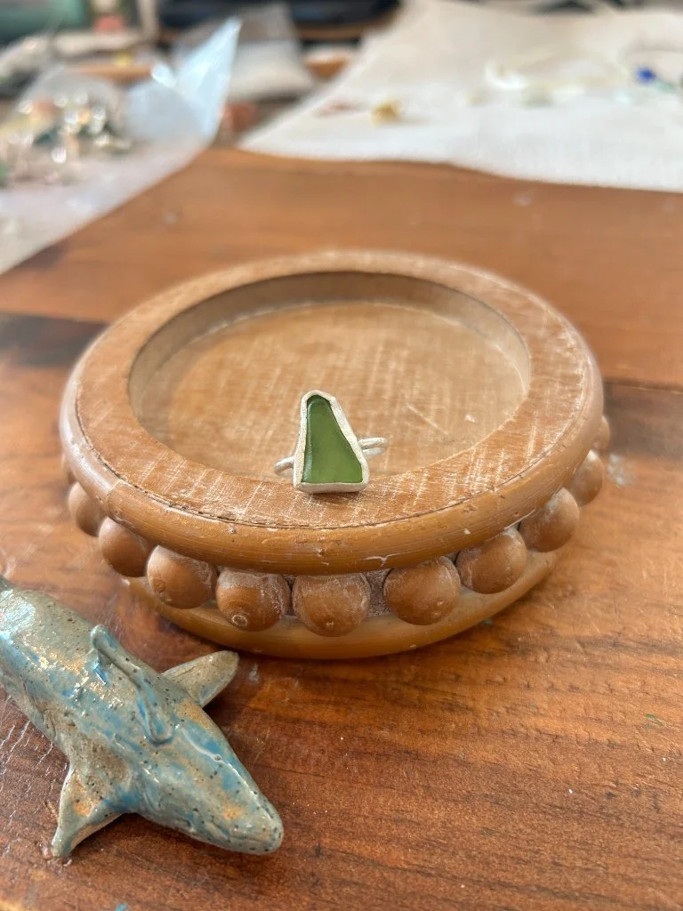 Sterling Silver Handmade Authentic Sea Glass Ring- GREEN SIZE 9