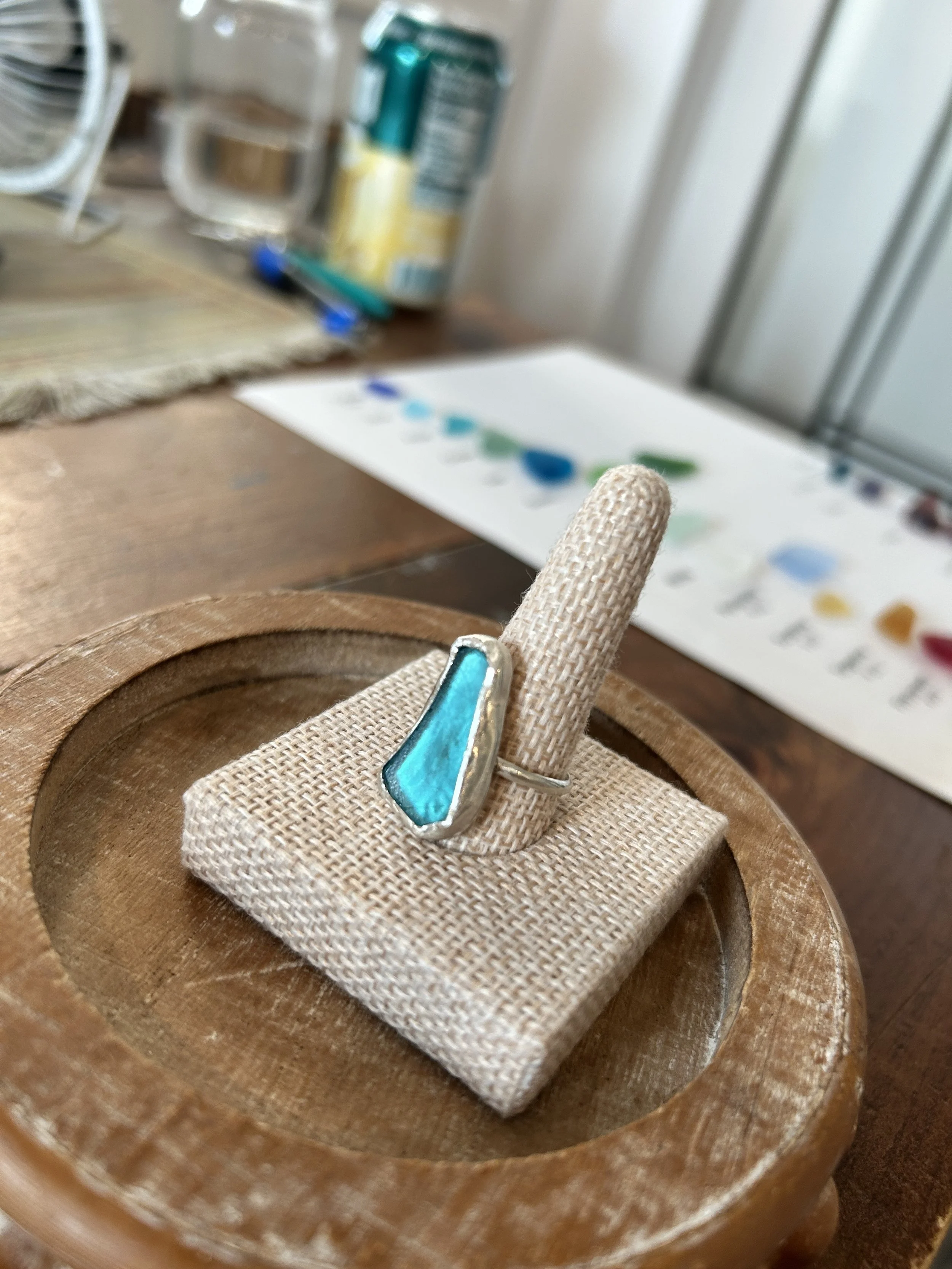 Sterling Silver Handmade Authentic Sea Glass Ring- AQUA RARE SIZE 7.5