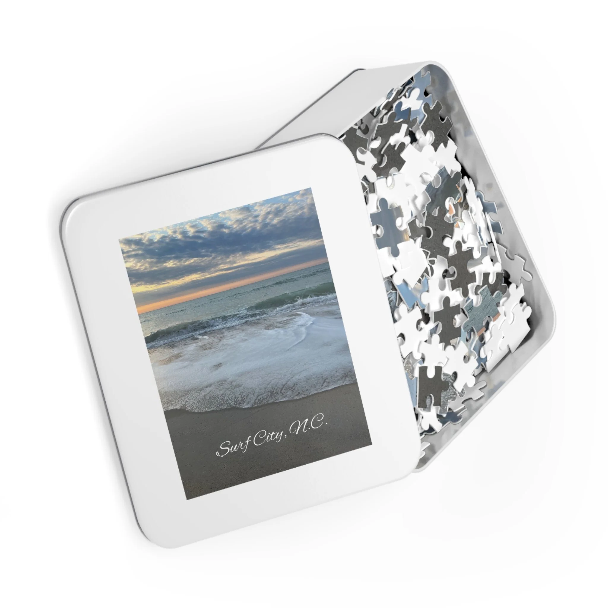 Surf City N.C. SunRISE Jigsaw Puzzle with Tin