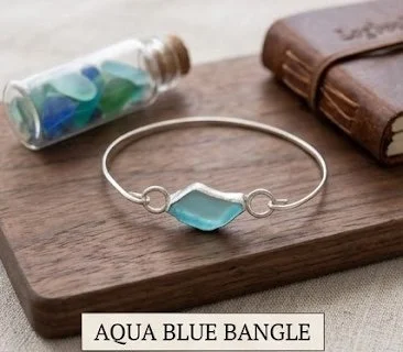 Handmade Sterling Silver Sea Glass Bangle- Custom Order Only