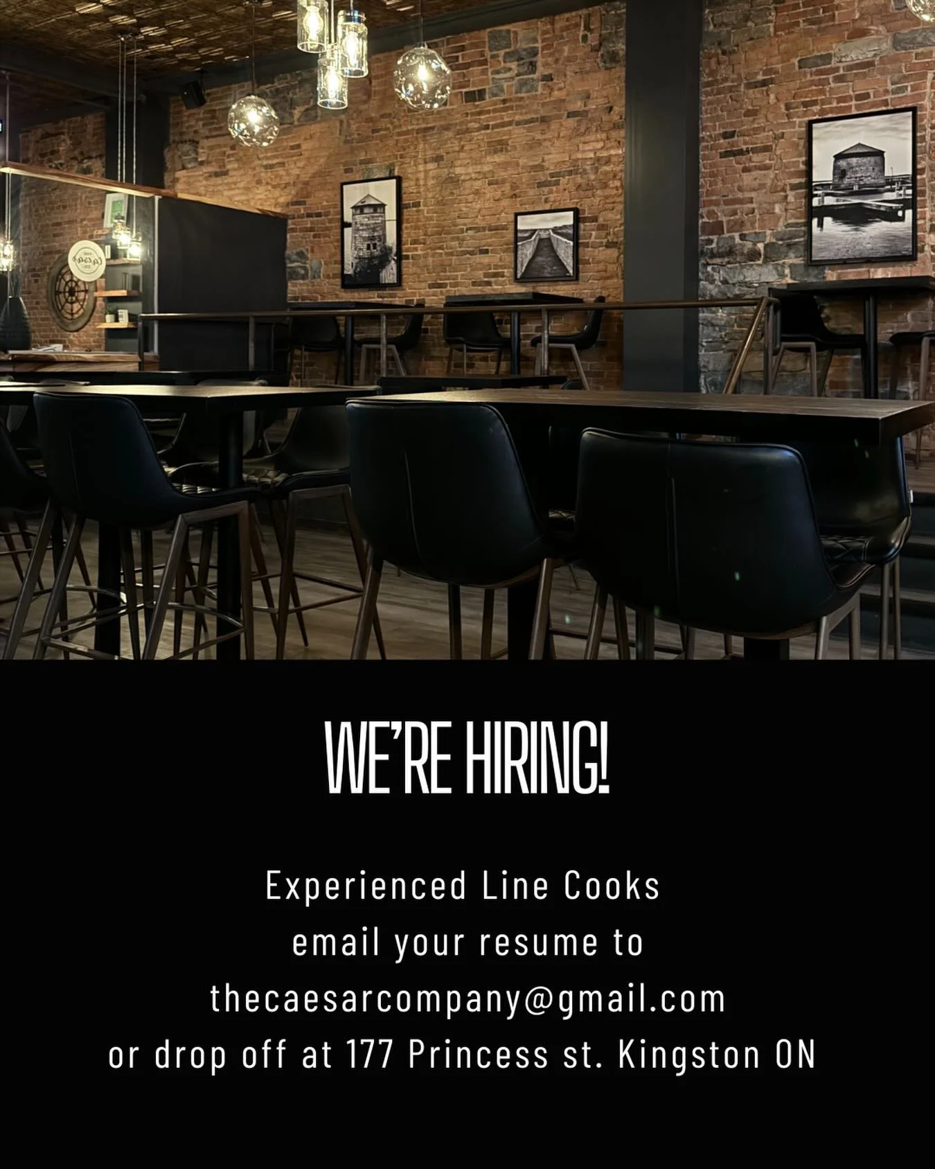 We&rsquo;re hiring experienced kitchen staff! If interested, please email your resume or drop off at 177 Princess St. Kingston ON 😊

#downtownkingston #kingstonjobs #linecook