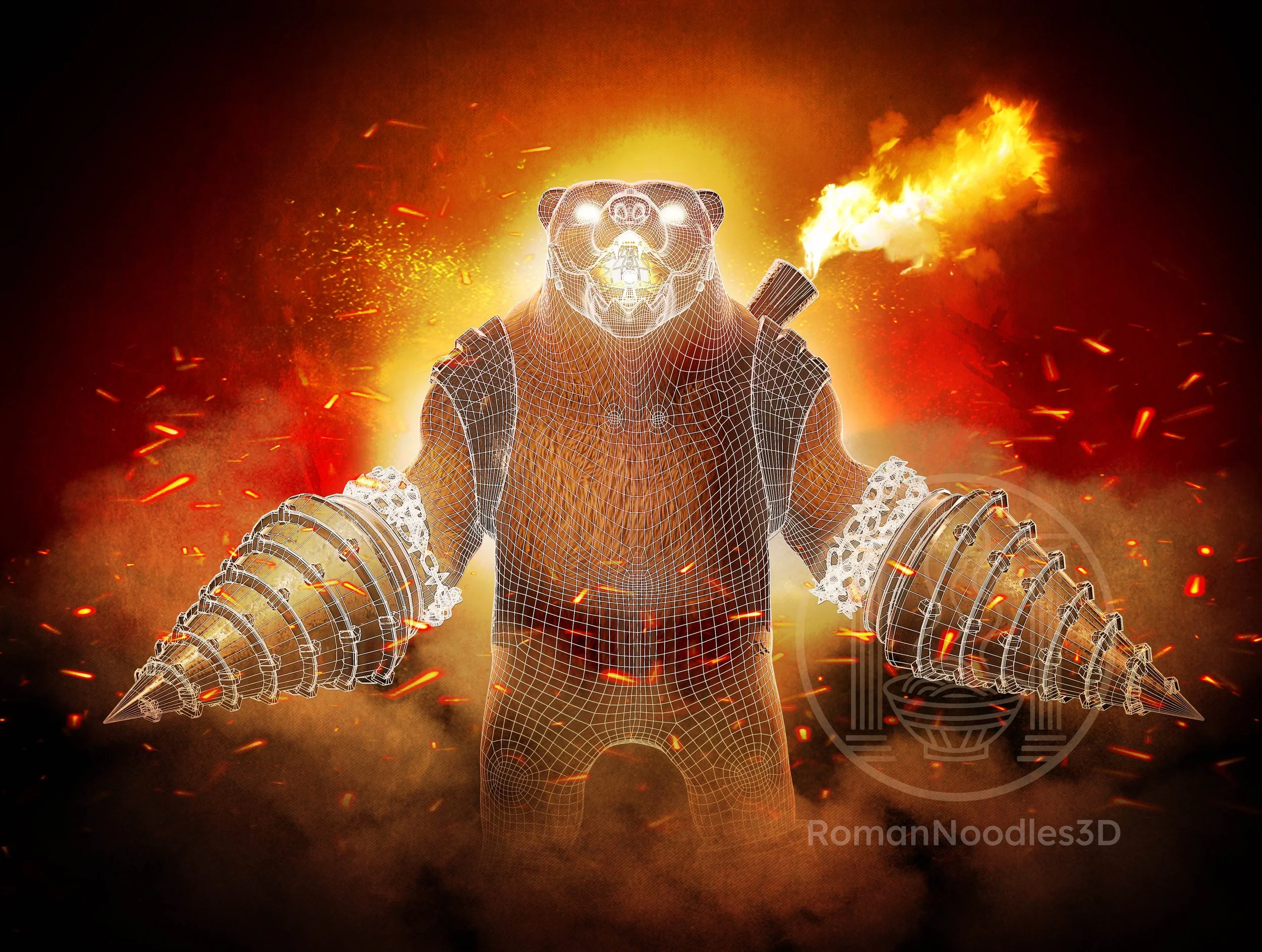 Drills of the Burning God Wireframes  2018 - Marmoset Toolbag3