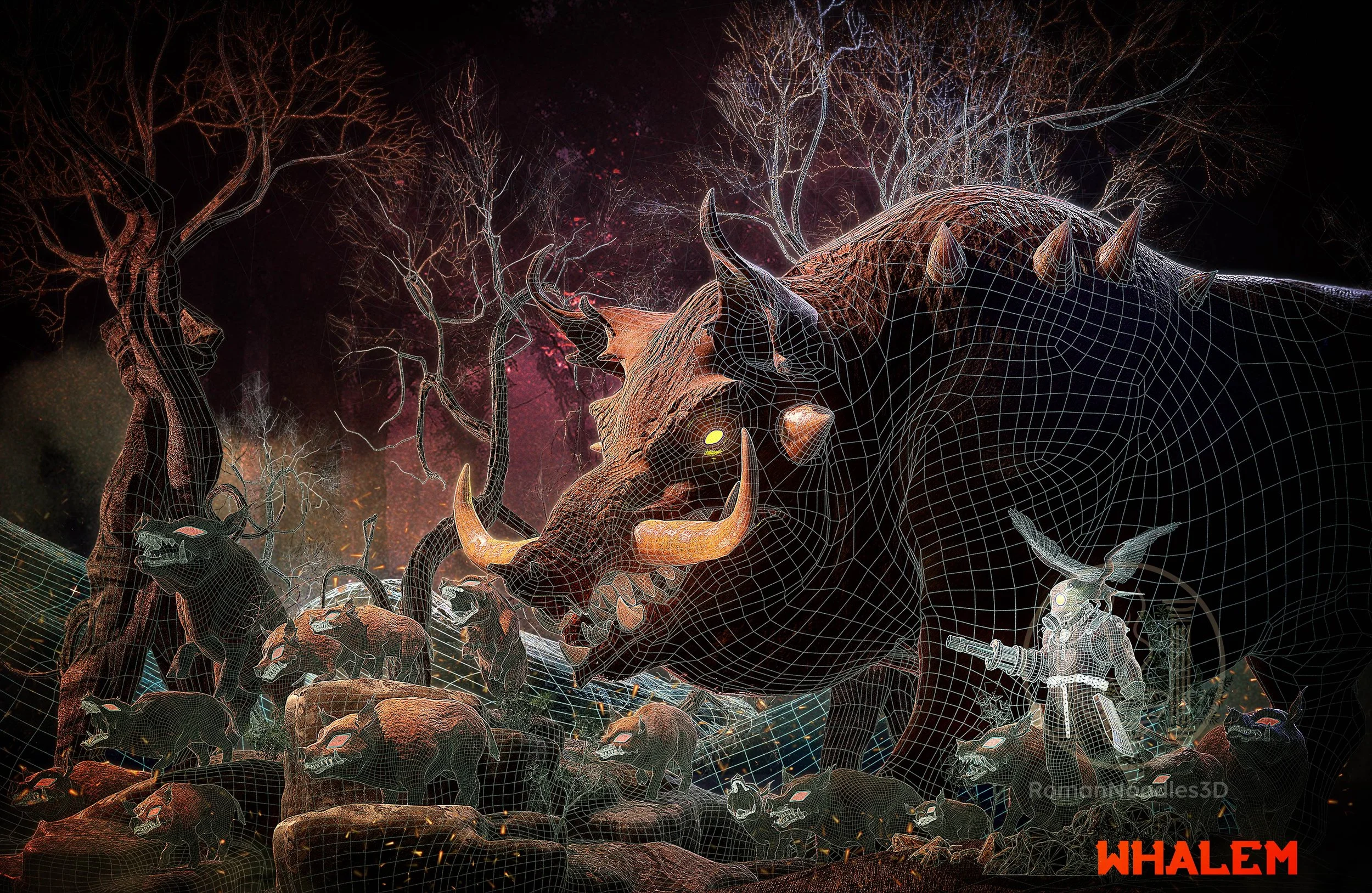 The Boar God of Black Hollow 2019 Wireframes - Marmoset ToolBag