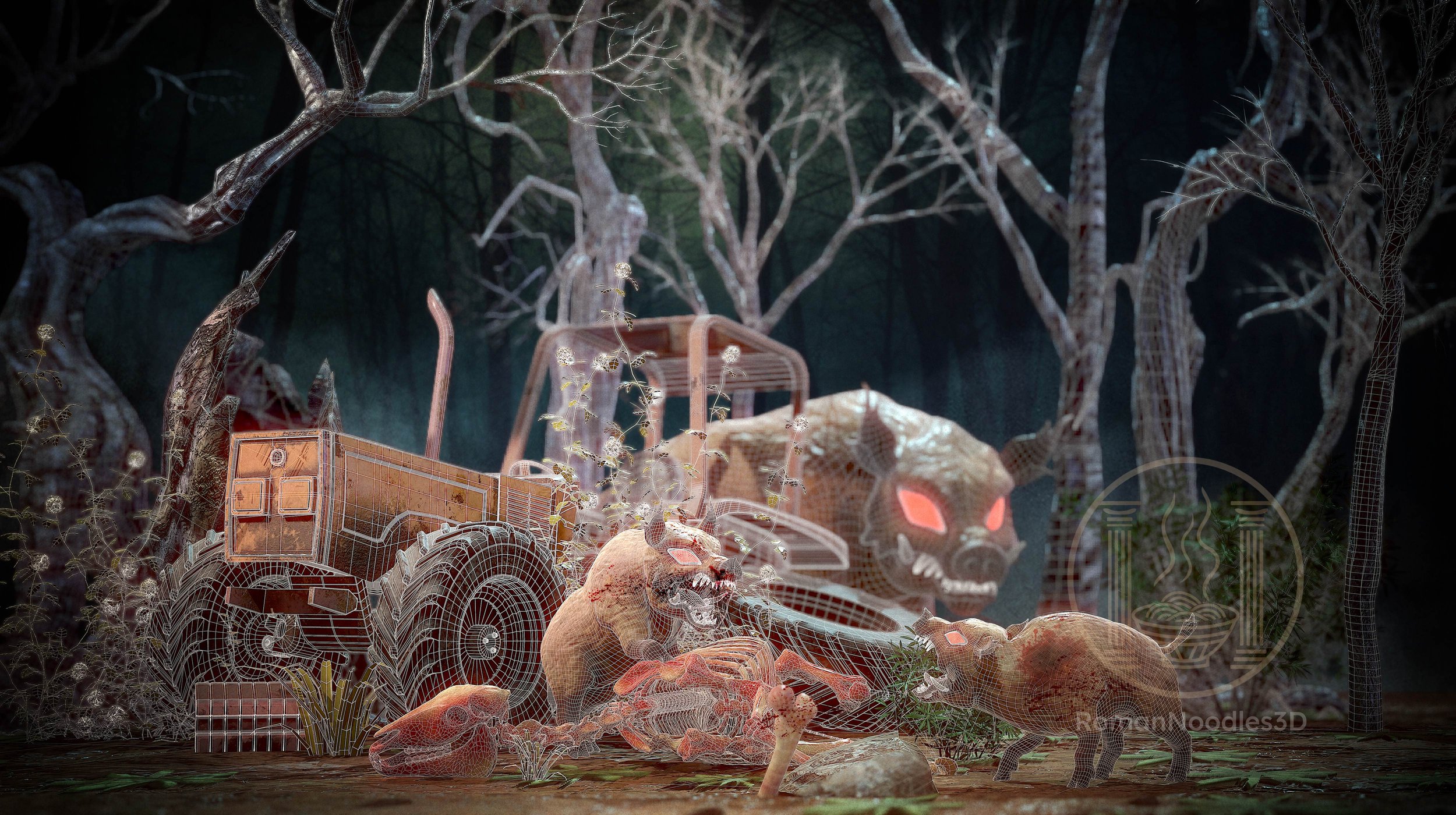 Bitter Roots, Red Eyes 2018 Wireframes - Marmoset ToolBag