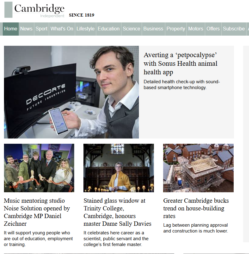 Article on Sonus Health launch in Cambridge Independent
