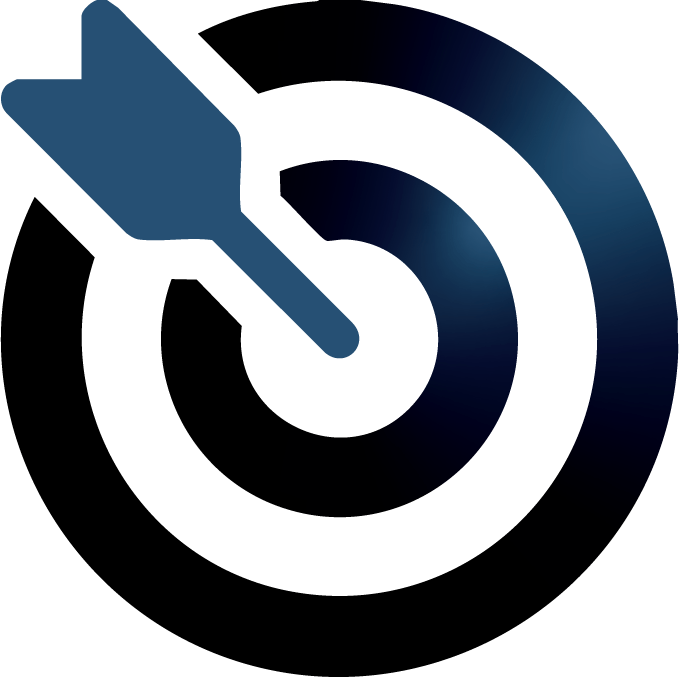Blue and black target icon with an arrow hitting the center.