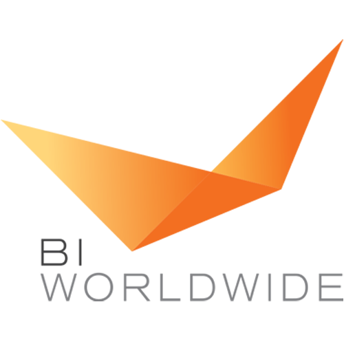 Orange origami folded bird logo with BI Worldwide in text.