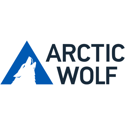 Logo with a stylized blue mountain and a wolf howling inside it, with the words 'Arctic Wolf' next to it.
