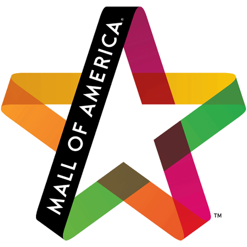 Logo for the Mall of America featuring a colorful star with black diagonal banner reading 'Mall of America'.