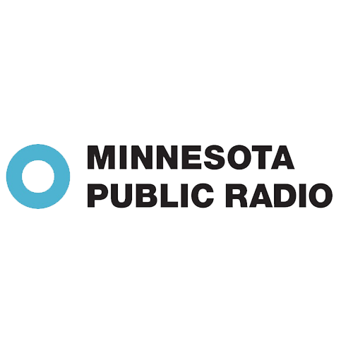 Logo of Minnesota Public Radio with a blue circle and black text.