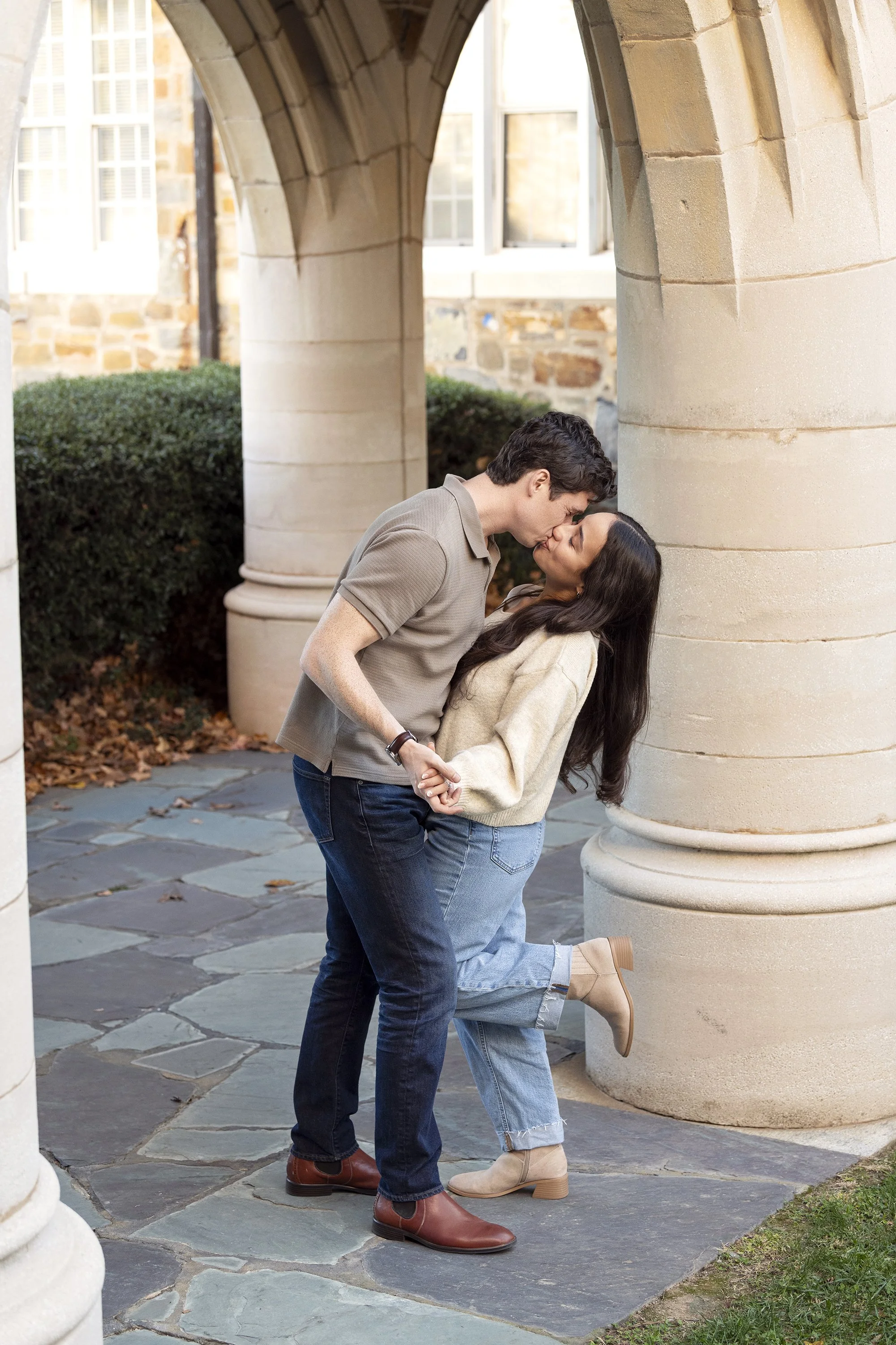 Candid natural light engagement session of Marshal and Giselle at Berry College in Rome, Georgia, photographed by Atlanta portrait photographer Caitlin Tabilog, specializing in couples and wedding photography in Atlanta.