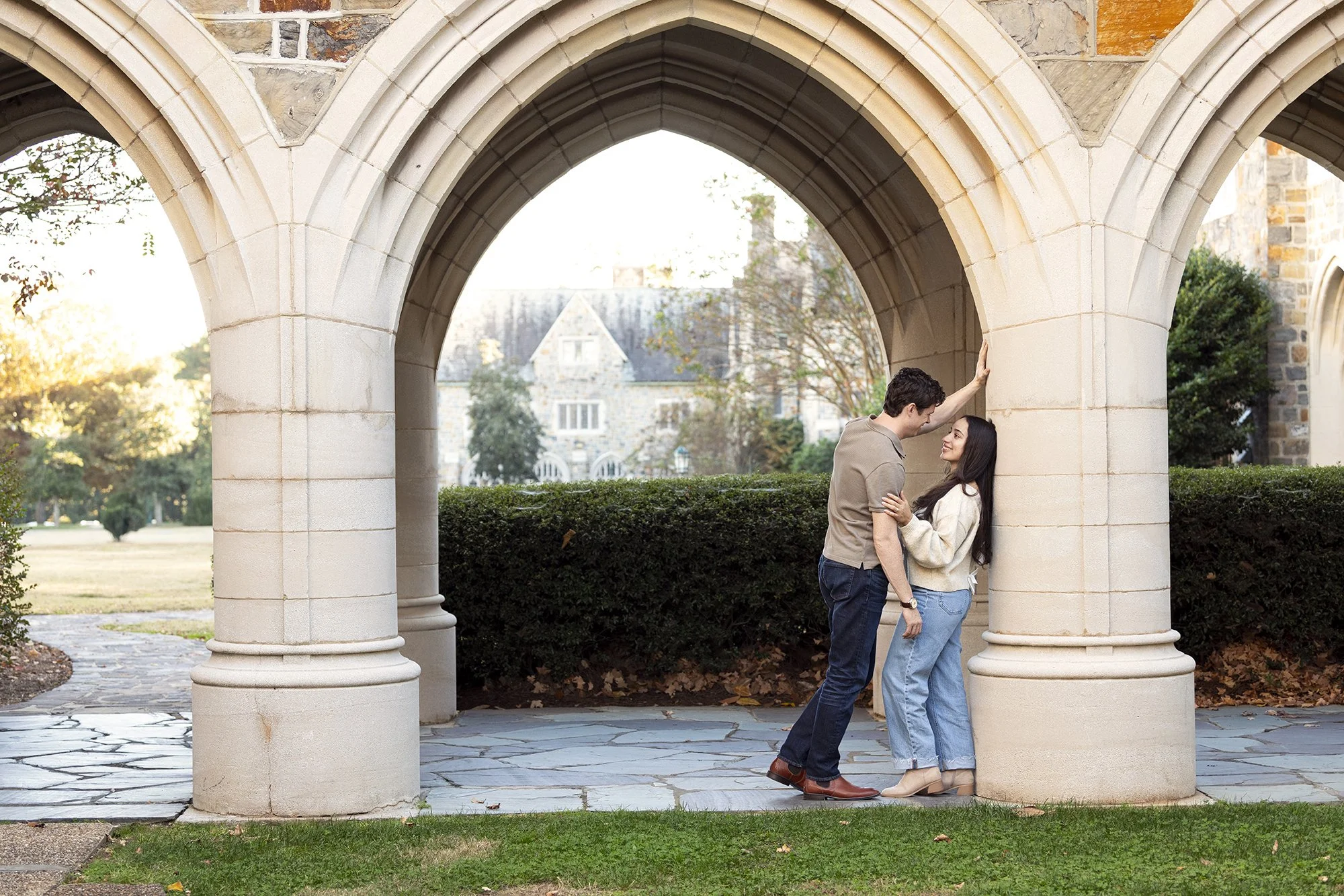 Candid natural light engagement photography of Marshal and Giselle at Berry College, Rome, Georgia, photographed by top Atlanta wedding and engagement photographer Caitlin Tabilog of Atlanta Portrait Co.