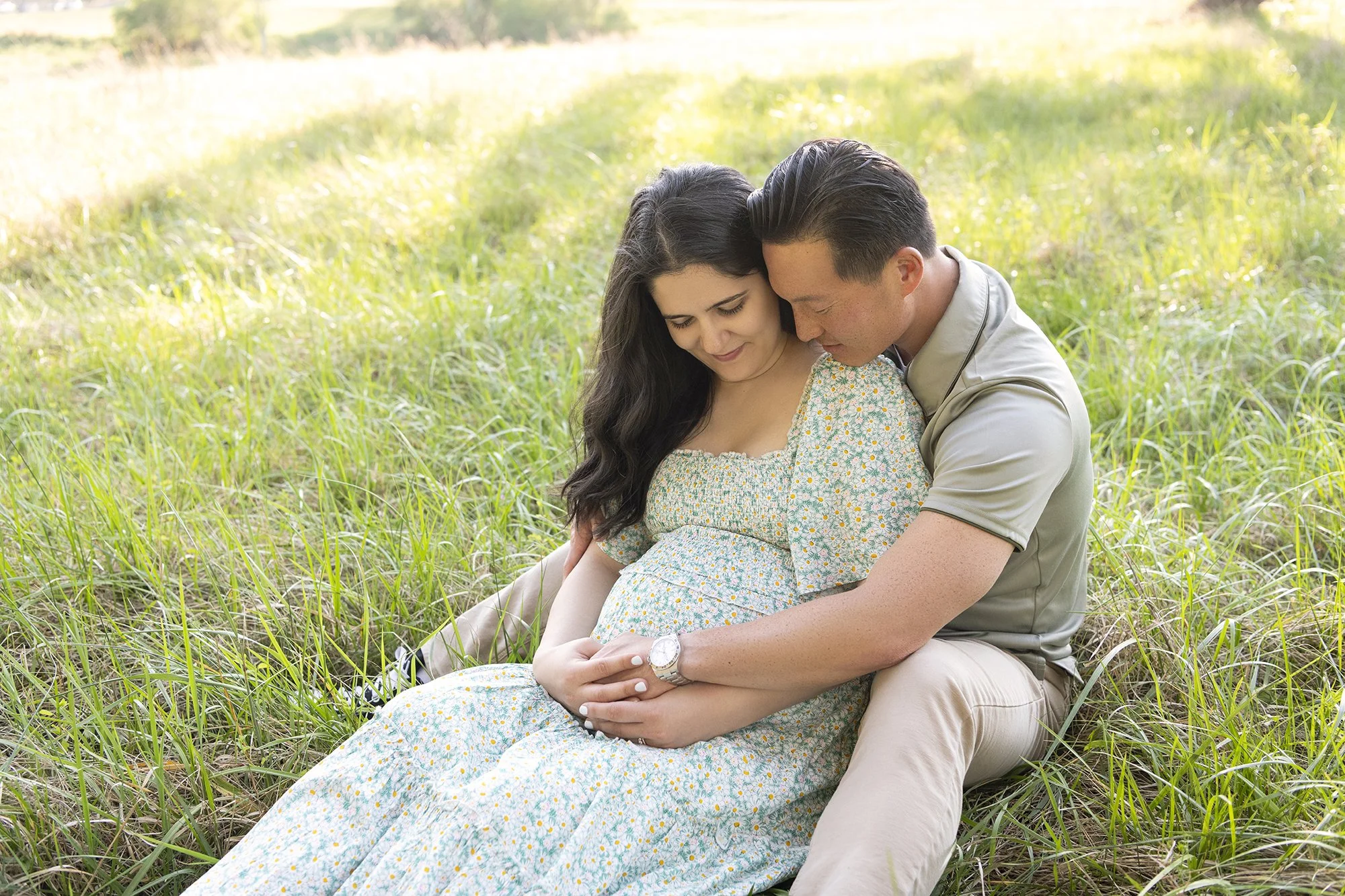 Roswell Georgia maternity photographer capturing elegant outdoor pregnancy portraits of Naomi in soft spring natural light celebrating baby boy on the way.