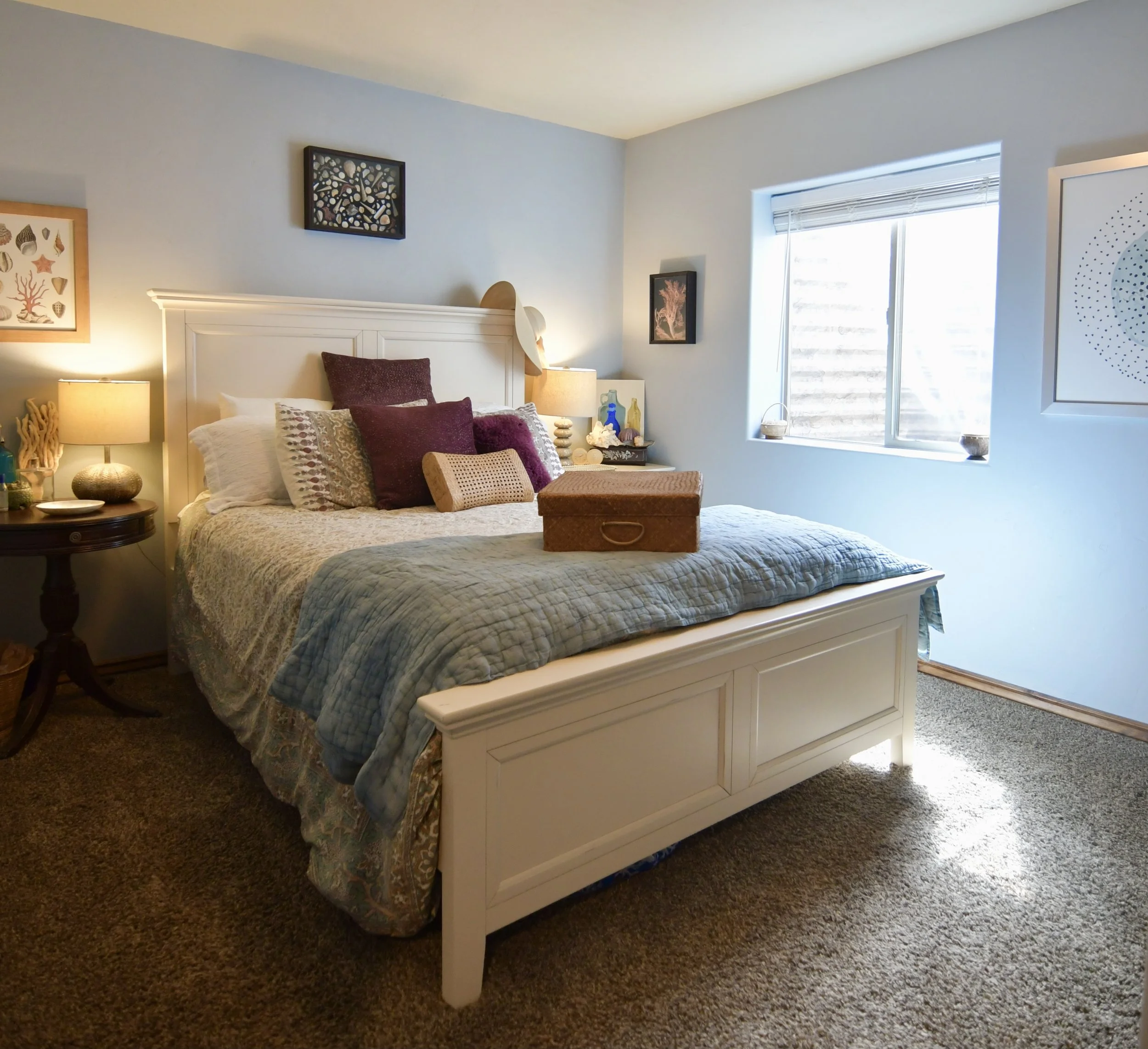 Murphy Guest Shells Blue Paint Seashells Queen Bed Baskets Basement.jpeg