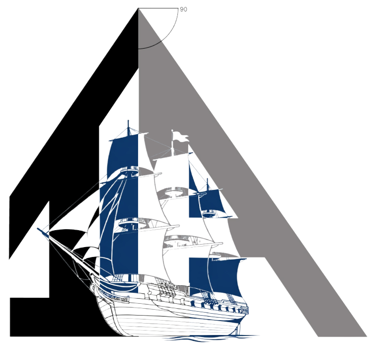 Ironside Angle LLC logo featuring USS Constitution sailing ship and geometric letters IA design, SDVOSB certified consulting firm