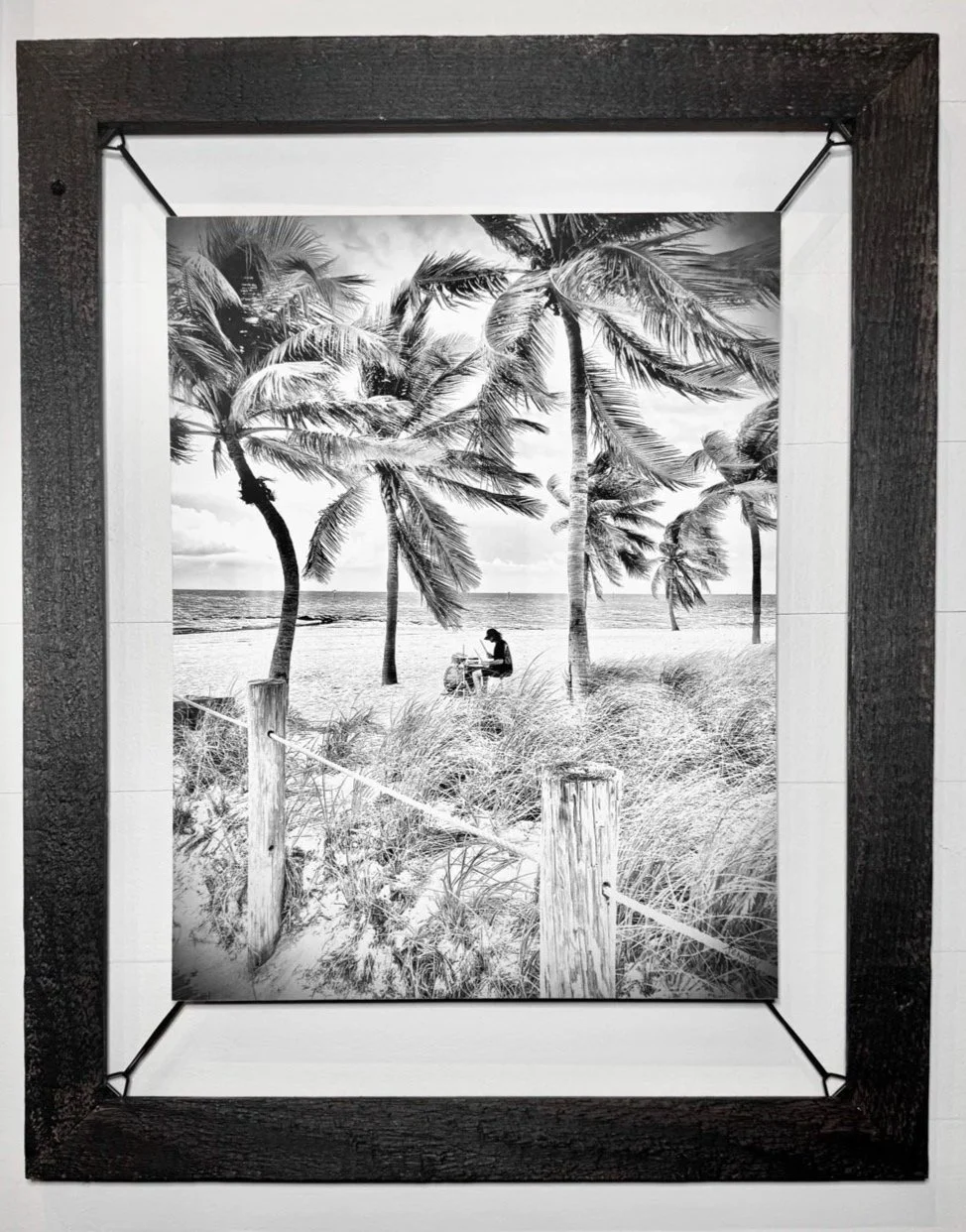 DRUMMER, KEY WEST, FL-FREE-FLOATING B&W PHOTOGRAPH, ARCHIVAL INK, MOAB PAPER, BLACK WOOD FRAME-16.5X20.5