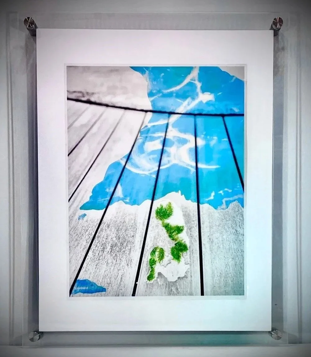 B&W, TRANSPARENCY PAPER,HAND-COLORED, INK, WATERCOLOR, GLITTER!!, COLOR INK TRANSFER PIECES, VELLUM PAPER, ACRYLIC FRAME, 12.5X16 