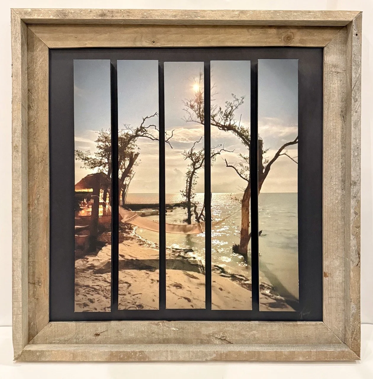 LITTLE PALM ISLAND, ARCHIVAL INK, MOAB PAPER, 5 PANEL-GRADUATED HEIGHTS, WOOD FRAME, 19X19