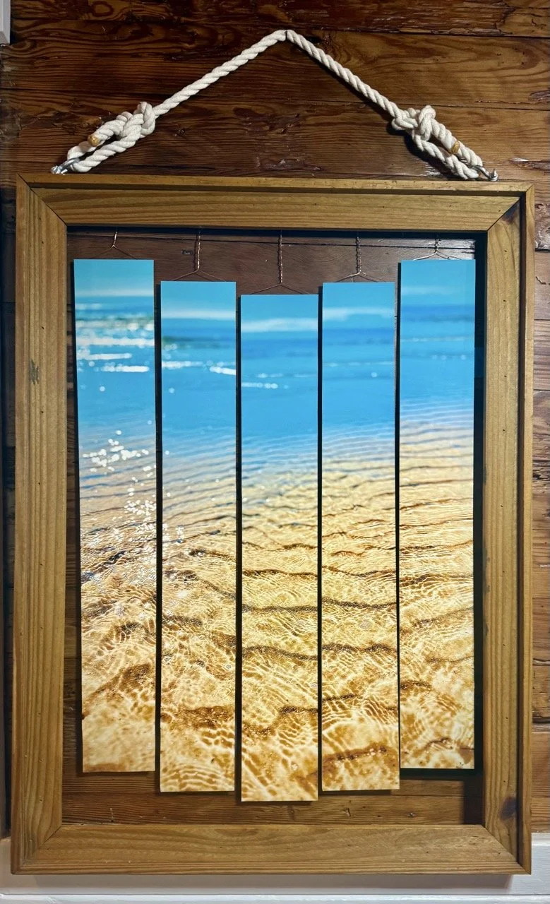 FLORIDA PANHANDLE--ARCHIVAL INK, MOAB PAPER, 5 PANEL FREE-FLOATING, WOOD FRAME, ROPE HANGER-23X31