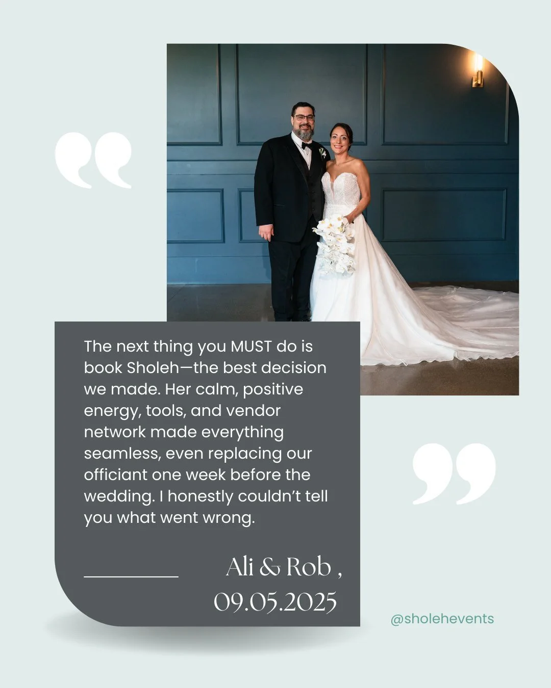 &ldquo;The next thing you MUST do is book Sholeh&mdash;the best decision we made.&rdquo; 🥹✨

Calm energy, seamless execution, and problem-solving you never even see. This is exactly how your wedding day should feel.

📸  Photo: Lin Brothers Studio @