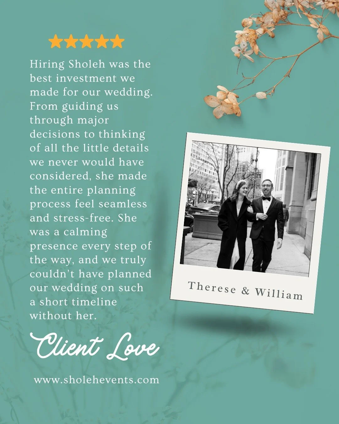 Helping couples feel calm, supported, and fully present throughout the planning process is always the goal. 

Thanks for sharing the love! 🤍 

🎉 Planner: @sholehevents⁠ 
📸 Photography: @melaniereyesphotography

#SholehEvents #WeddingReviews #clien