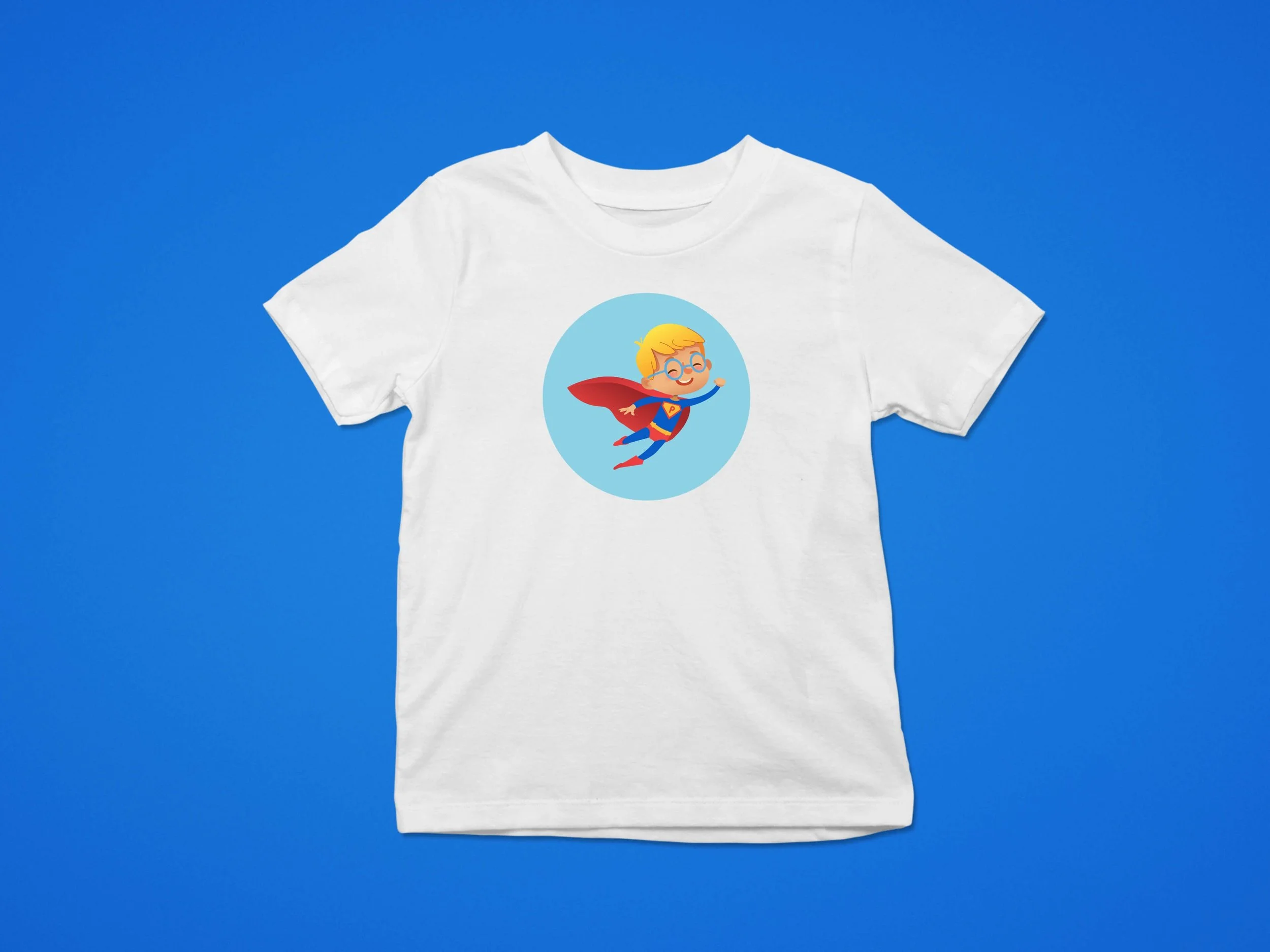 Child's White T-Shirt with Superhero Kid