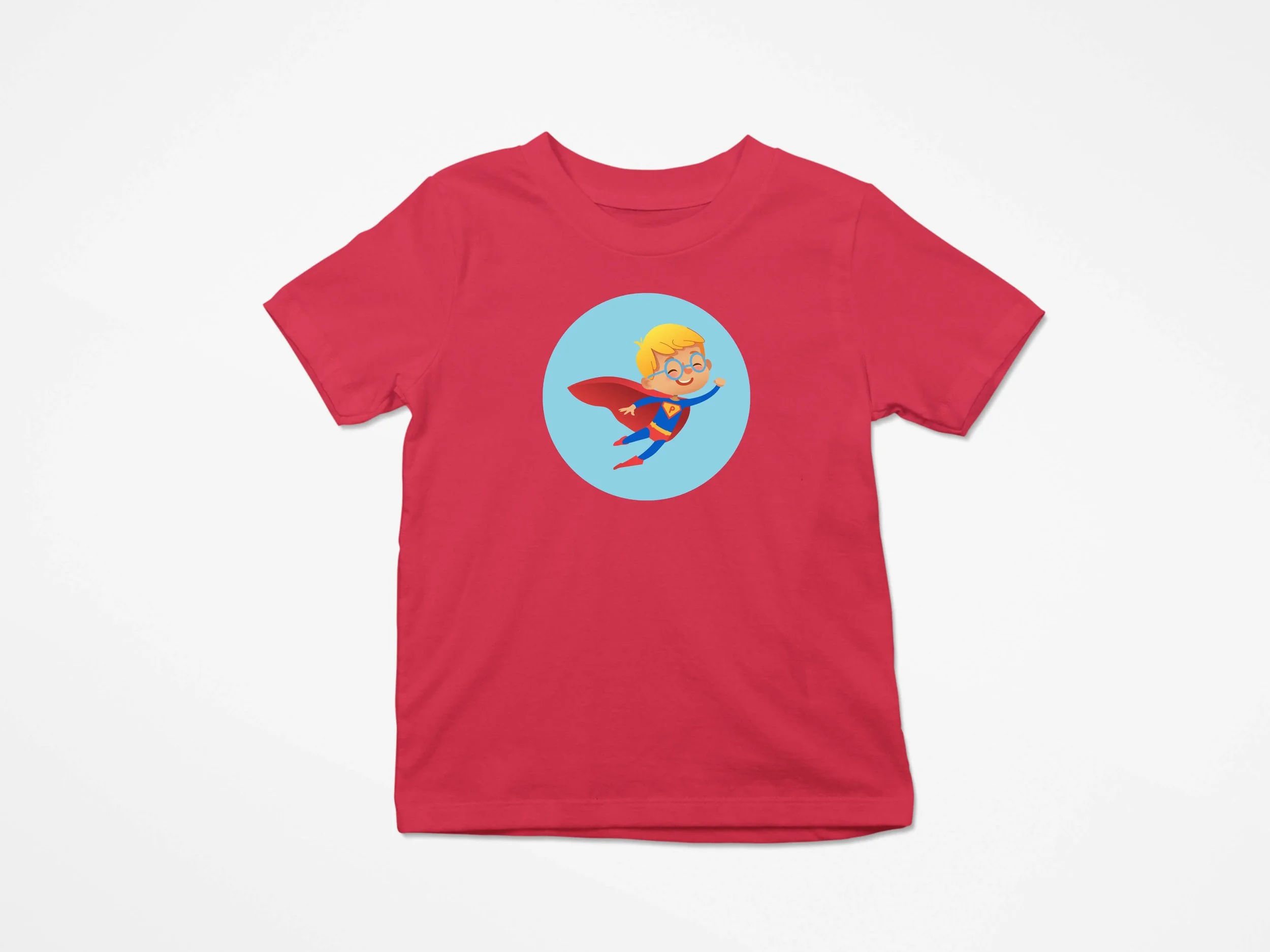 Child's Red T-Shirt with Superhero Kid