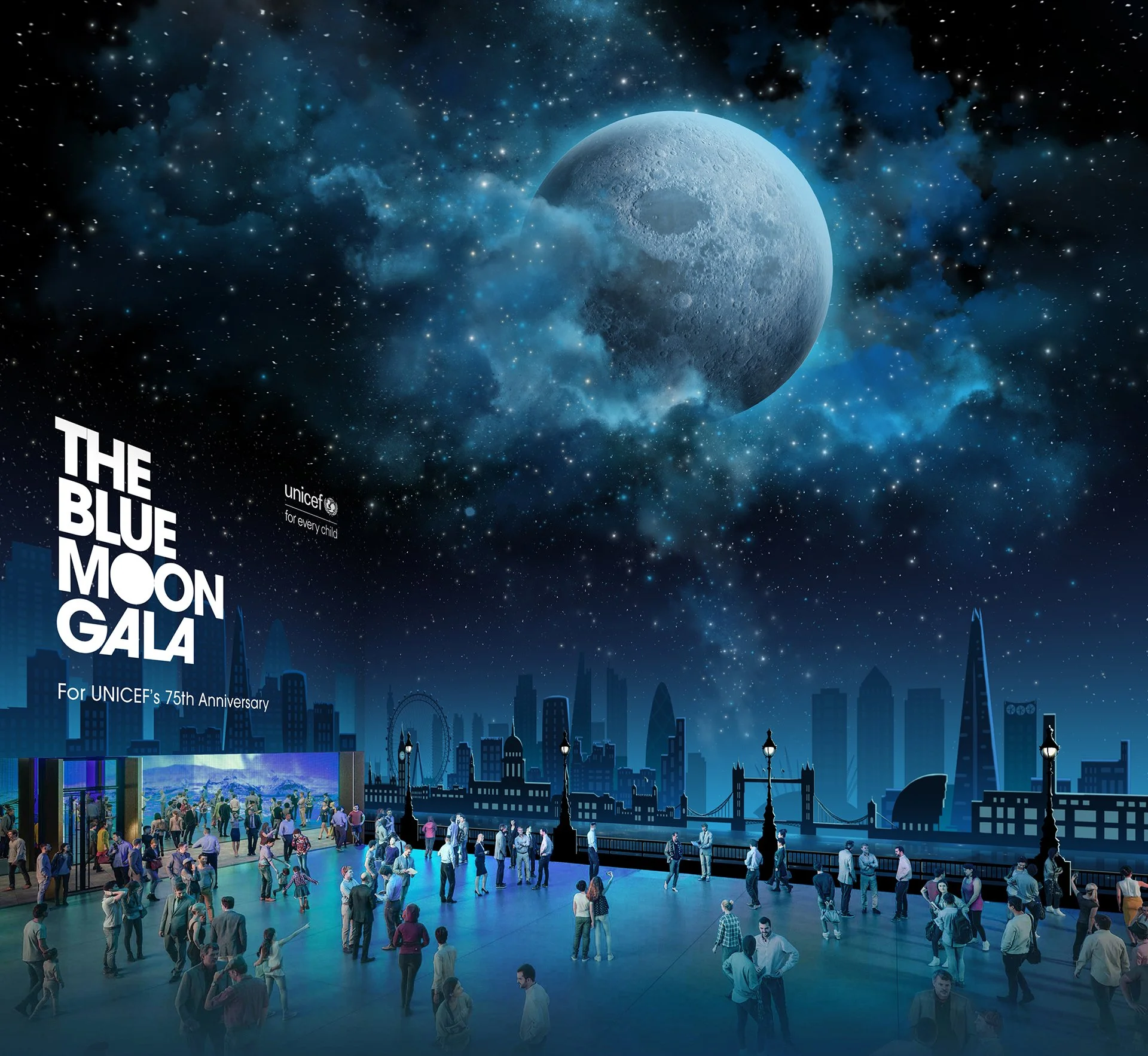 Second mock up and design idea of the Blue Moon Gala in Photoshop