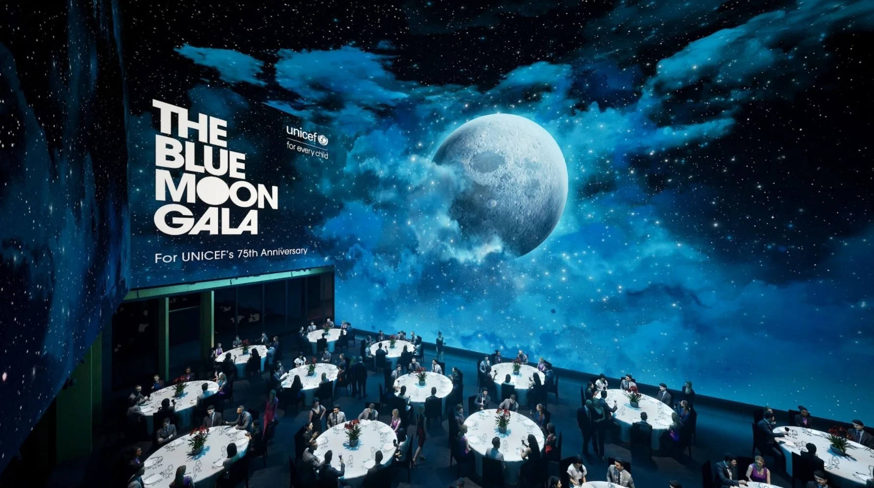 Render out of Unreal of the Blue Moon Gala inside The Now Building