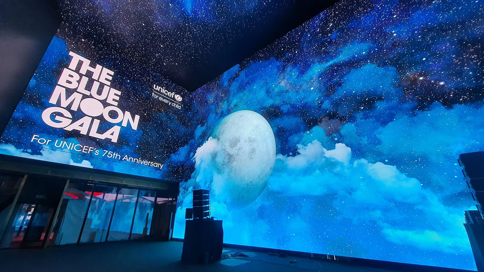Photo of inside The Now Building before the event started. Testing the content on the screens