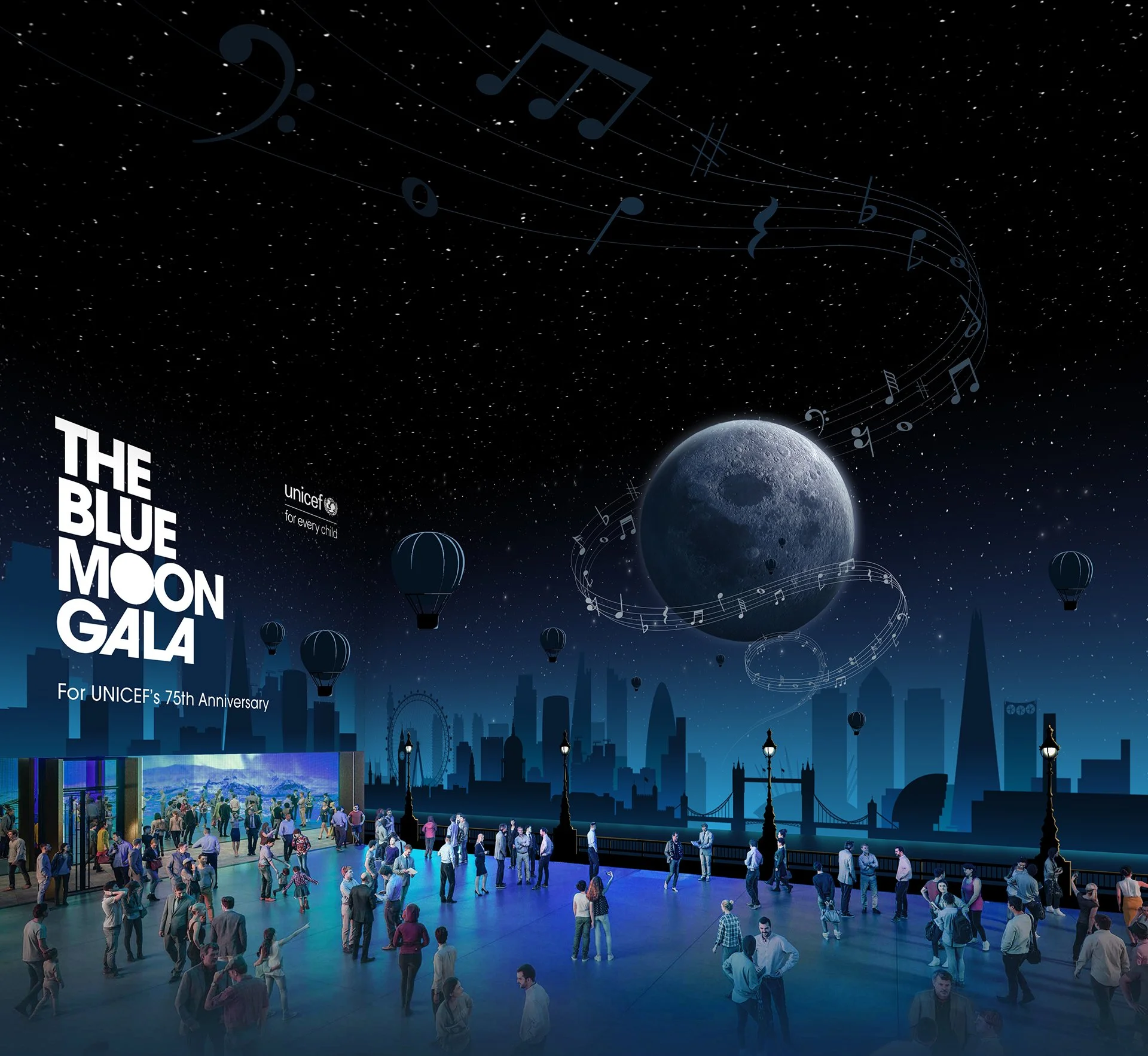 First mock up and design idea of the Blue Moon Gala in Photoshop