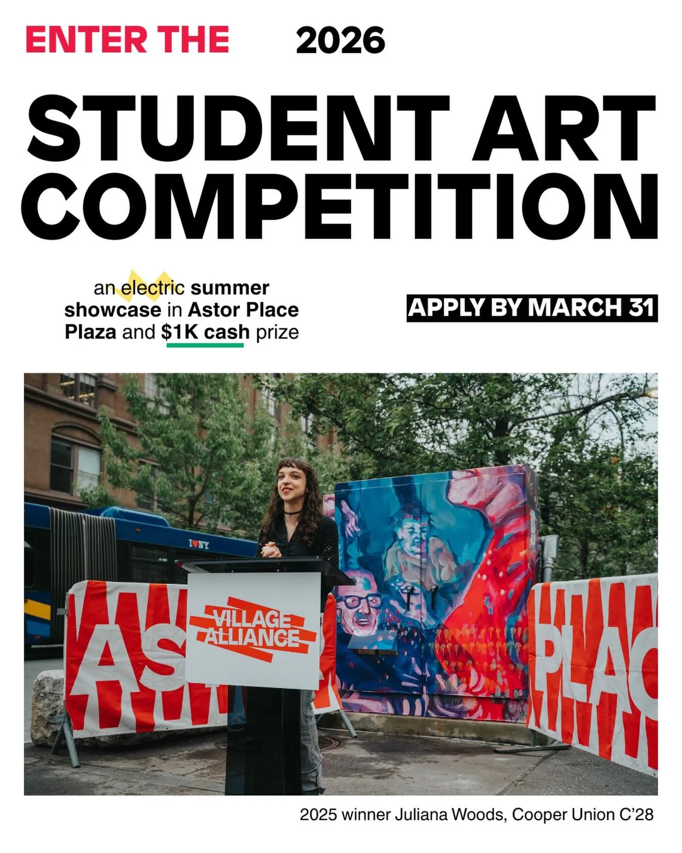 Our annual contest for nyc art students is live! Submit (new or existing) work for a summer-long showcase on 4 utility boxes🤖 in Astor Place. 

More in bio 🔗