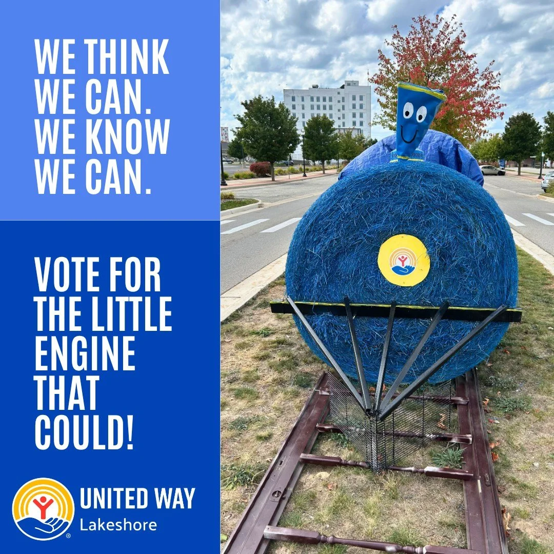 🚂 The Little Engine That Could is on Western Avenue! United Way of the Lakeshore is proud to join the City of Muskegon Hay Bale Decorating Contest in honor of Dolly Parton’s Imagination Library, where more than 6,000 local kiddos receive free