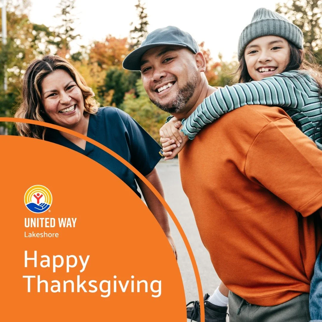 This Thanksgiving, we are thankful for our partners, volunteers, and neighbors who make our community stronger every day. Happy Thanksgiving from United Way of the Lakeshore. 💛🦃