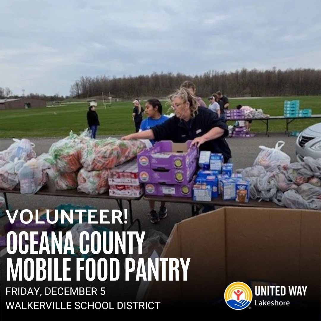 📣 Calling Volunteers! Help United Way of the Lakeshore fight food insecurity on Friday, December 5 at Walkerville School District by unloading and distributing food at the Feeding America West Michigan Mobile Food Pantry, sponsored by Community Foun