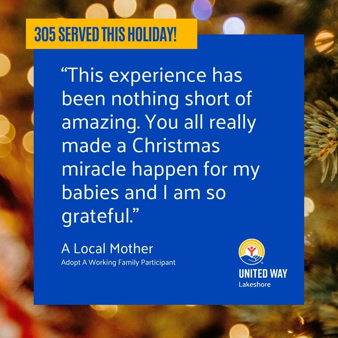 This holiday season, 303 individuals and two babies on the way were supported through United Way of the Lakeshore&rsquo;s Adopt a Family Program. 🎄💙

Because of your generosity, families experienced the holidays with gifts under the tree, food on t