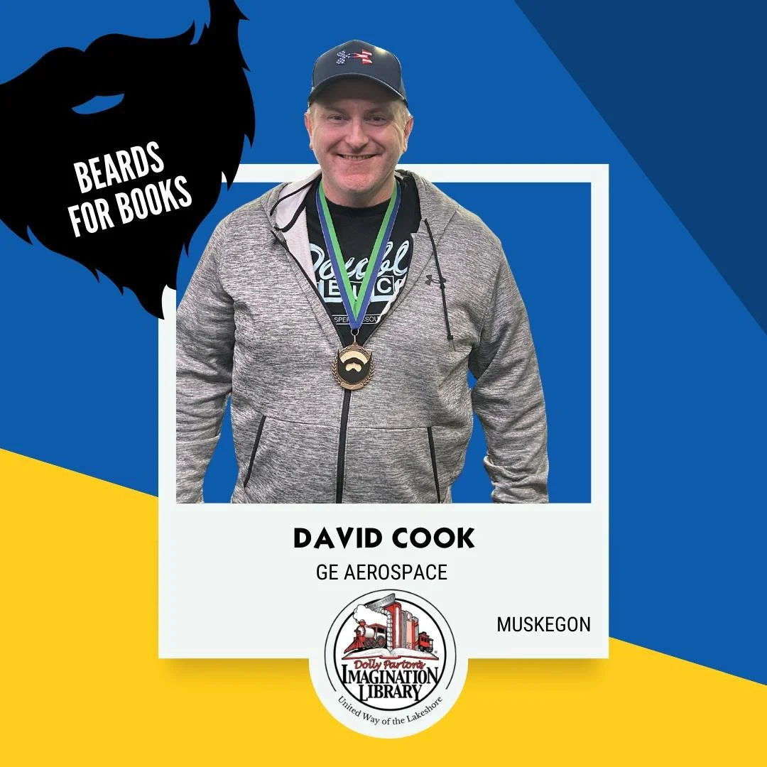 Meet David Cook, one of our Beards for Books Champions helping support Dolly Parton&rsquo;s Imagination Library across Muskegon, Newaygo, and Oceana Counties.

David works with GE Aerospace and is a proud Marine veteran who believes in showing up for