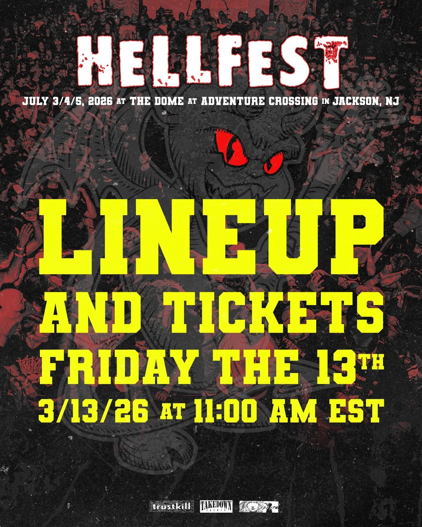 HELLFEST 2026 ☠️ lineup and tickets on sale this Friday the 13th at 11:00 AM EST

🎟️ Hellfest.com