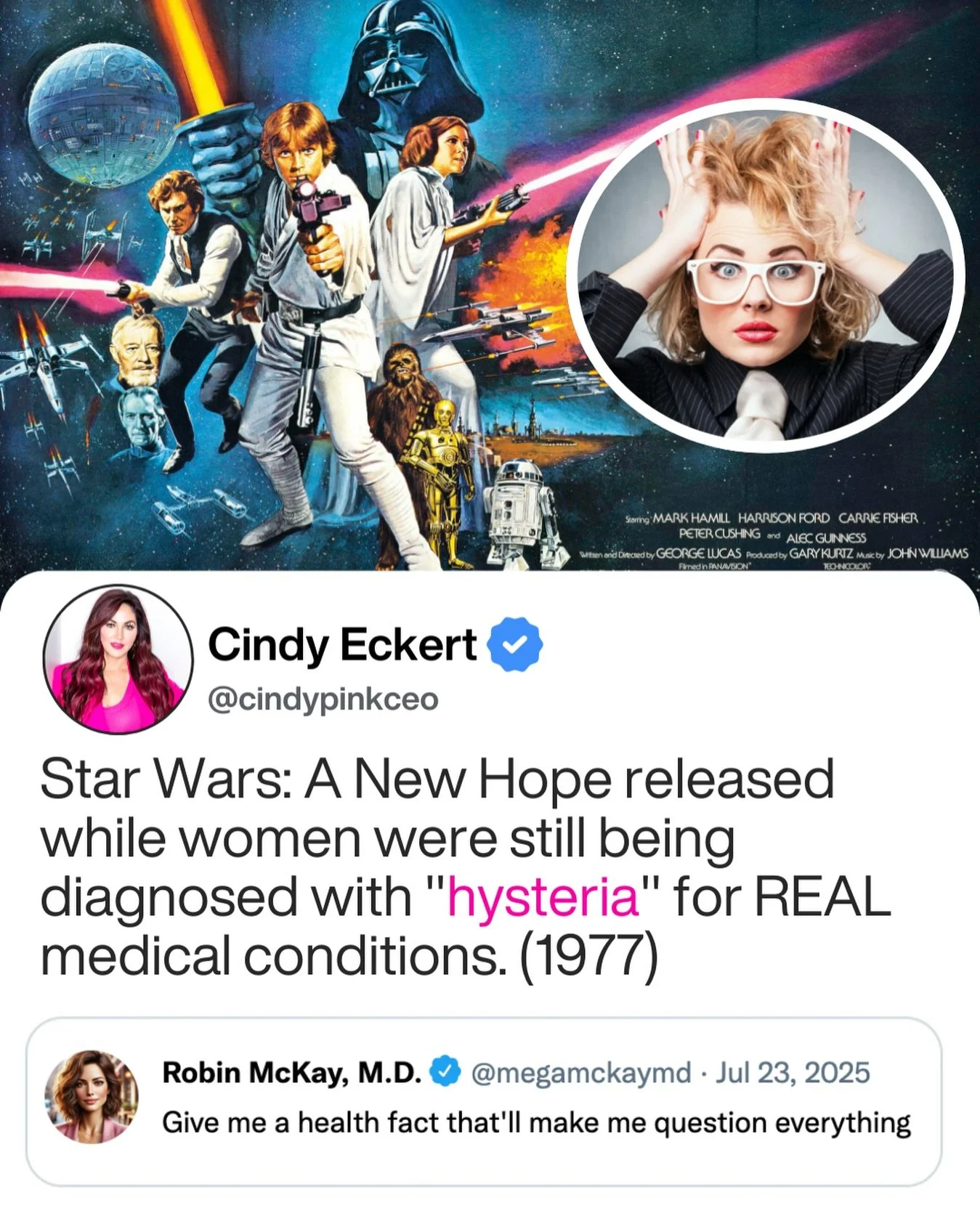 Literally the &ldquo;Force could be with you&rdquo; before you could out battle being dismissed as &ldquo;hysterical&rdquo; in the medical system as a woman.

Endometriosis? Hysteria. 
Chronic pain? Hysteria. 
Hormonal issues? It&rsquo;s most likely&