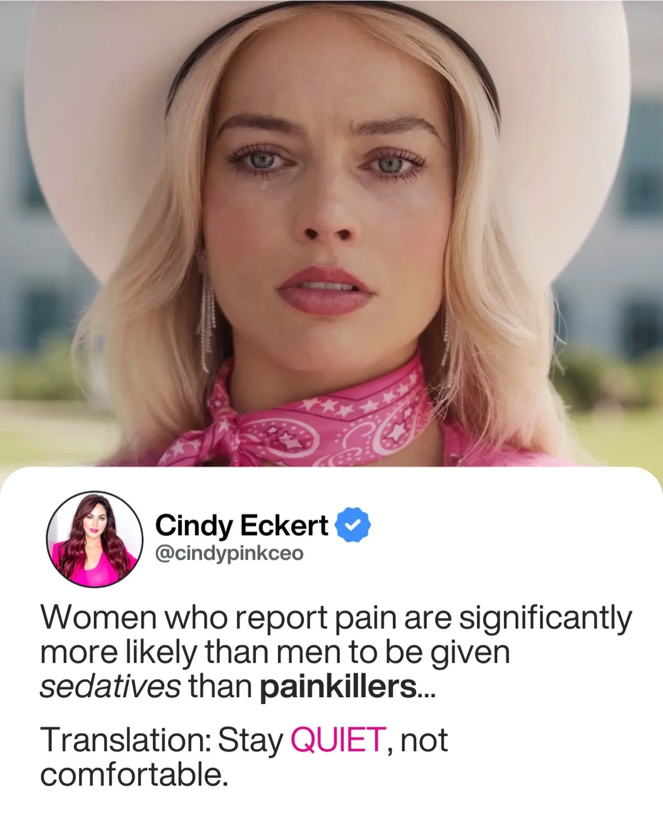 Women who report pain are significantly more likely than men to be given sedatives than painkillers. 
Translation: Stay QUIET, not comfortable.

Let&rsquo;s be crystal clear about what this means: When women say they&rsquo;re in pain, doctors would r
