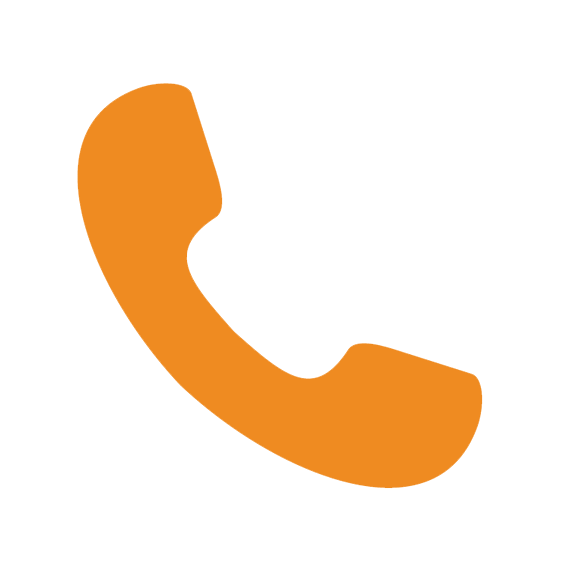 Orange telephone receiver icon on a black background.