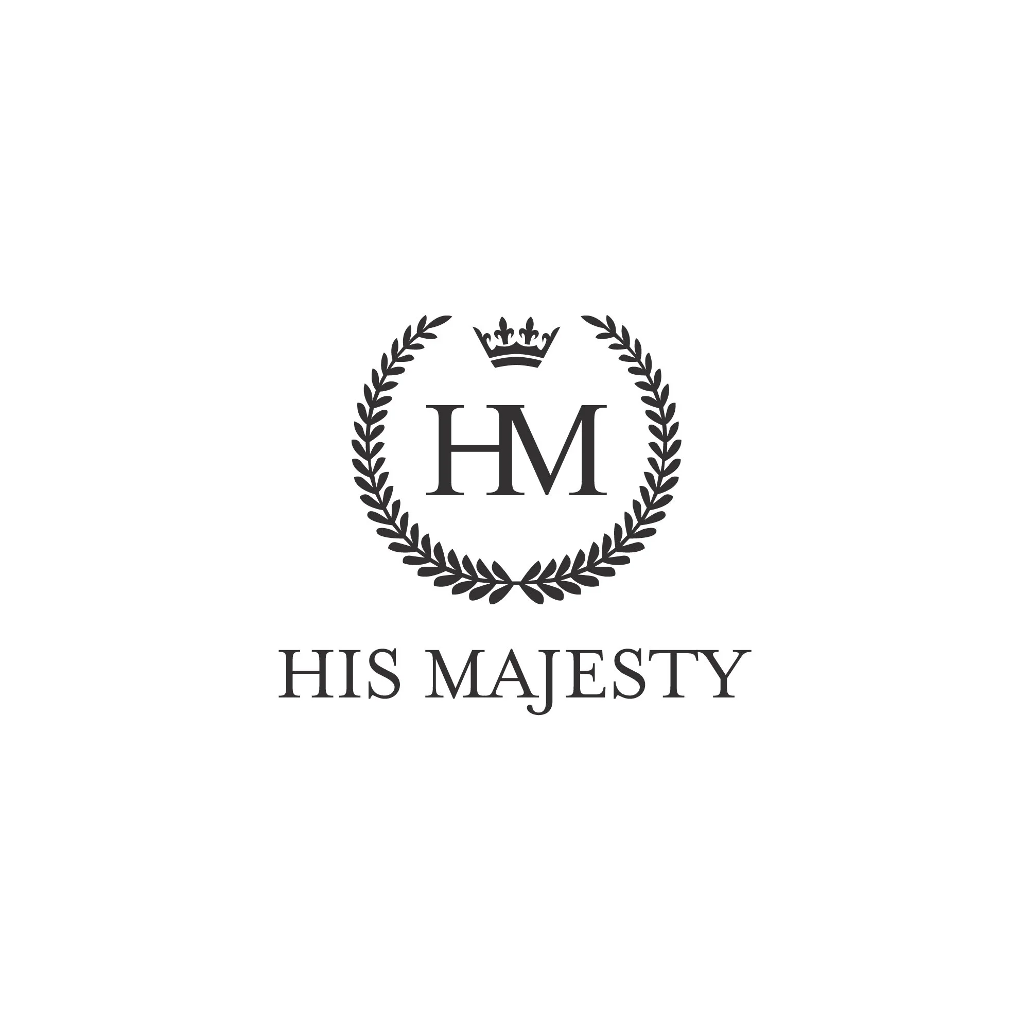 A logo with the letters 'HM' inside a laurel wreath, topped by a crown, and the words 'His Majesty' below.