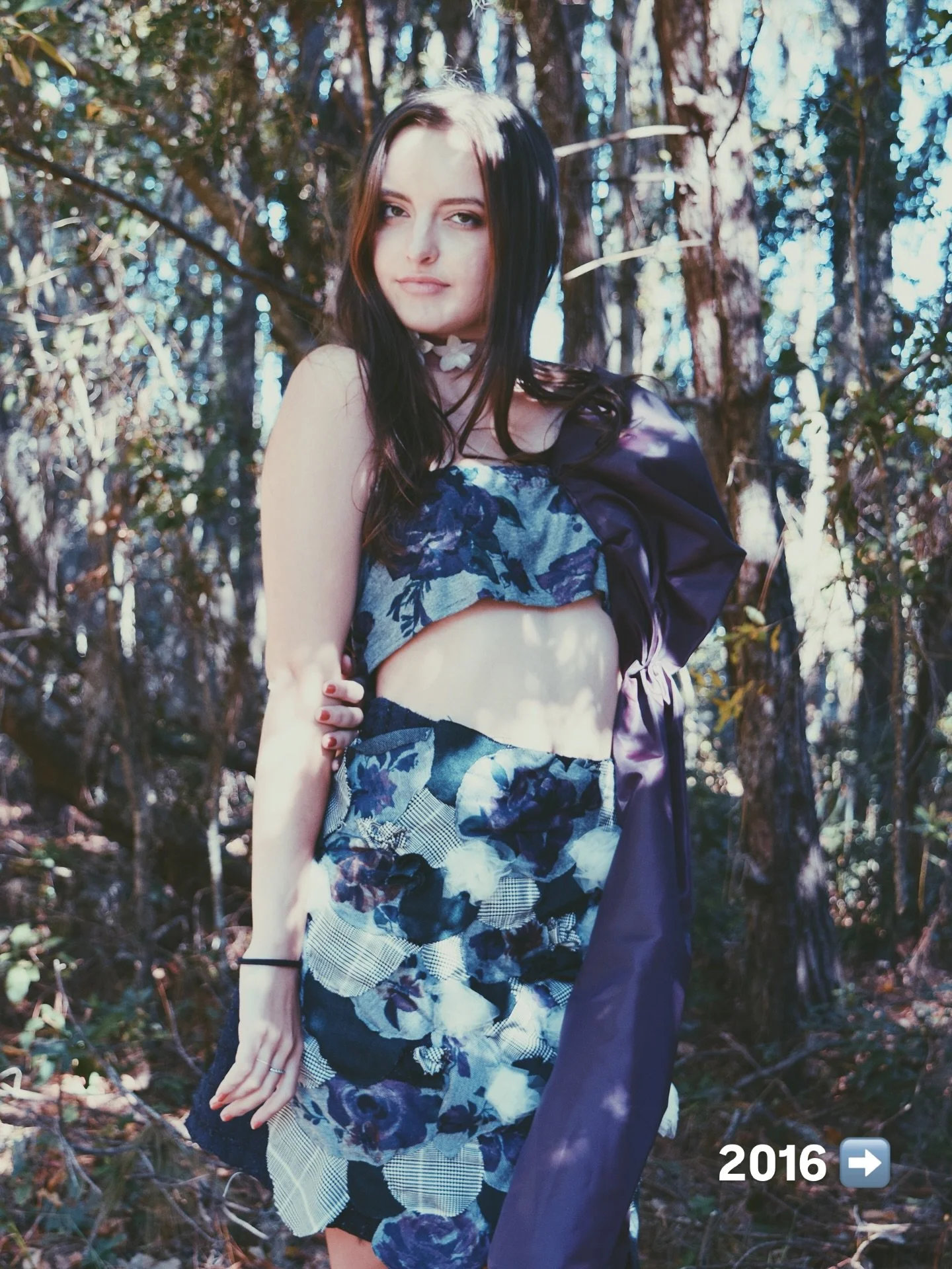 2016 me (SCAD freshman) strutted through SAV in heeled booties and chokers, part-time modeling my friends&rsquo; fashion school designs. Grainy filter, you knew I was coming 💗