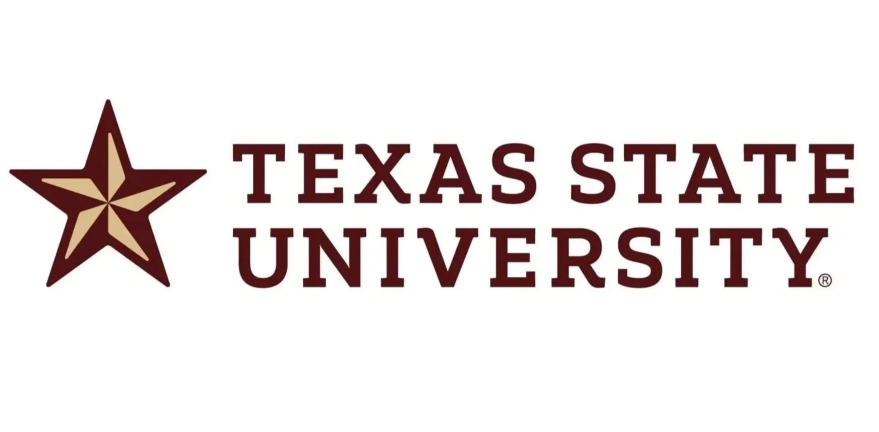 Texas State University logo featuring a maroon and beige star and bold maroon text.