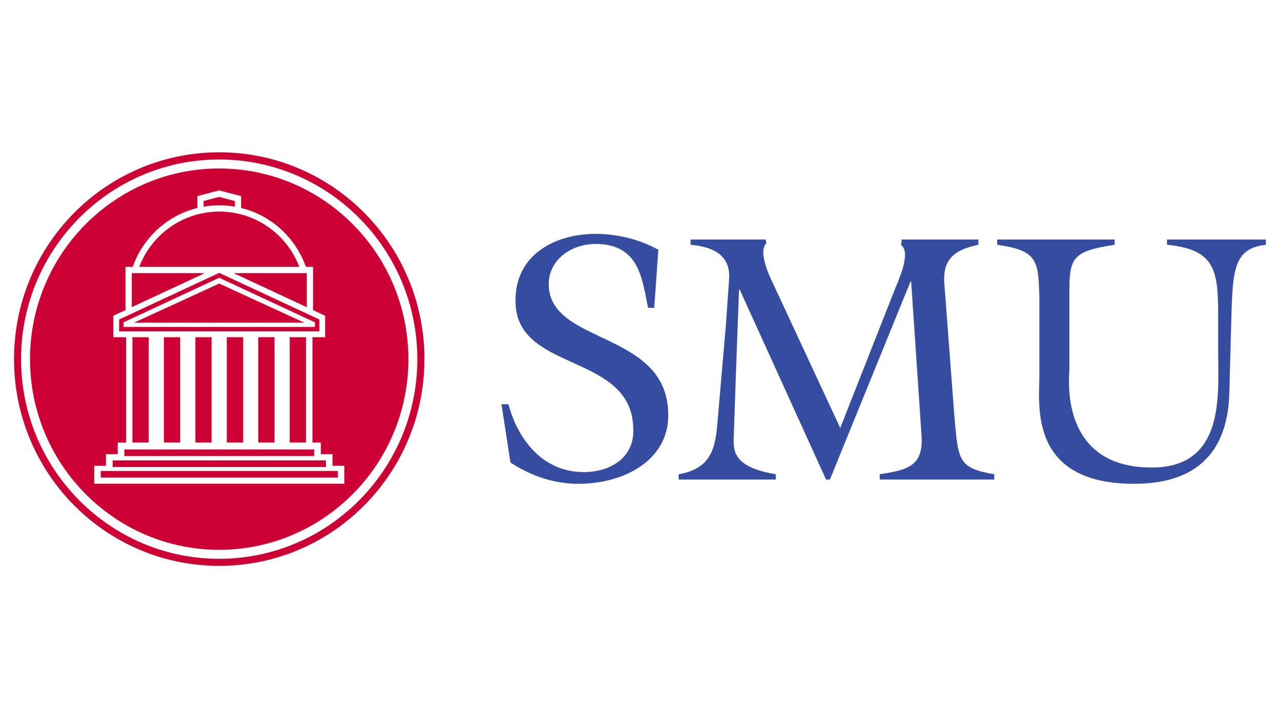 SMU logo with a red circle containing a white outline of a classical building with columns and a dome, next to the letters 'SMU' in blue.